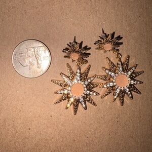 Gold Starburst Drop Earrings with Clear Crystals - Women's Jewelry